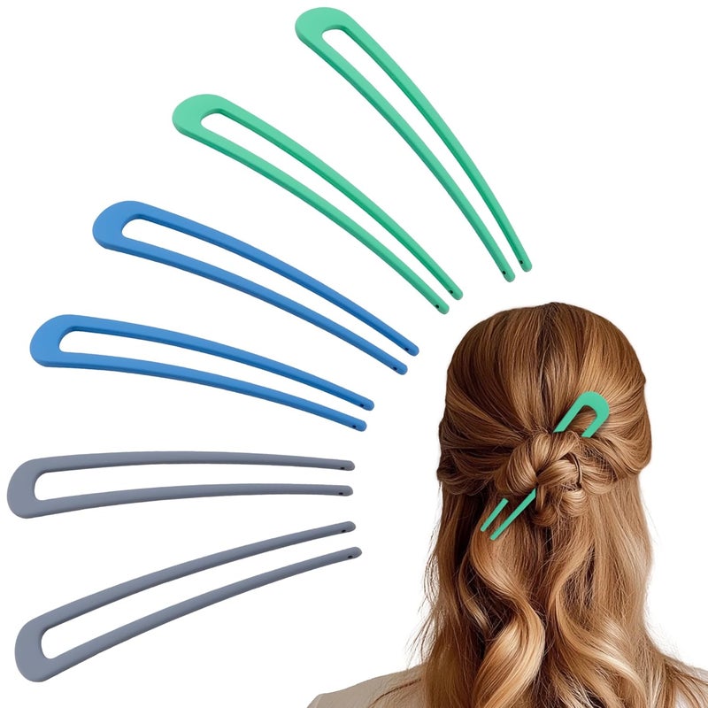 hisial 6Pcs Metal French Hair Pins for Women U Shape Sticks 3.9 Inch Vintage Fork for Hairstyle Accessories(Blue/Green/Grey） - Image 1
